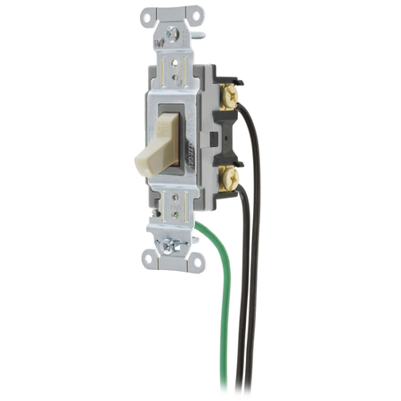 HUBBELL WIRING DEVICE-KELLEMS Spec Grade, Toggle Switches, General Purpose AC, Single Pole, 15A 120/277V AC, Back and Side Wired, Pre-Wired with 8" #12 THHN CSL115I